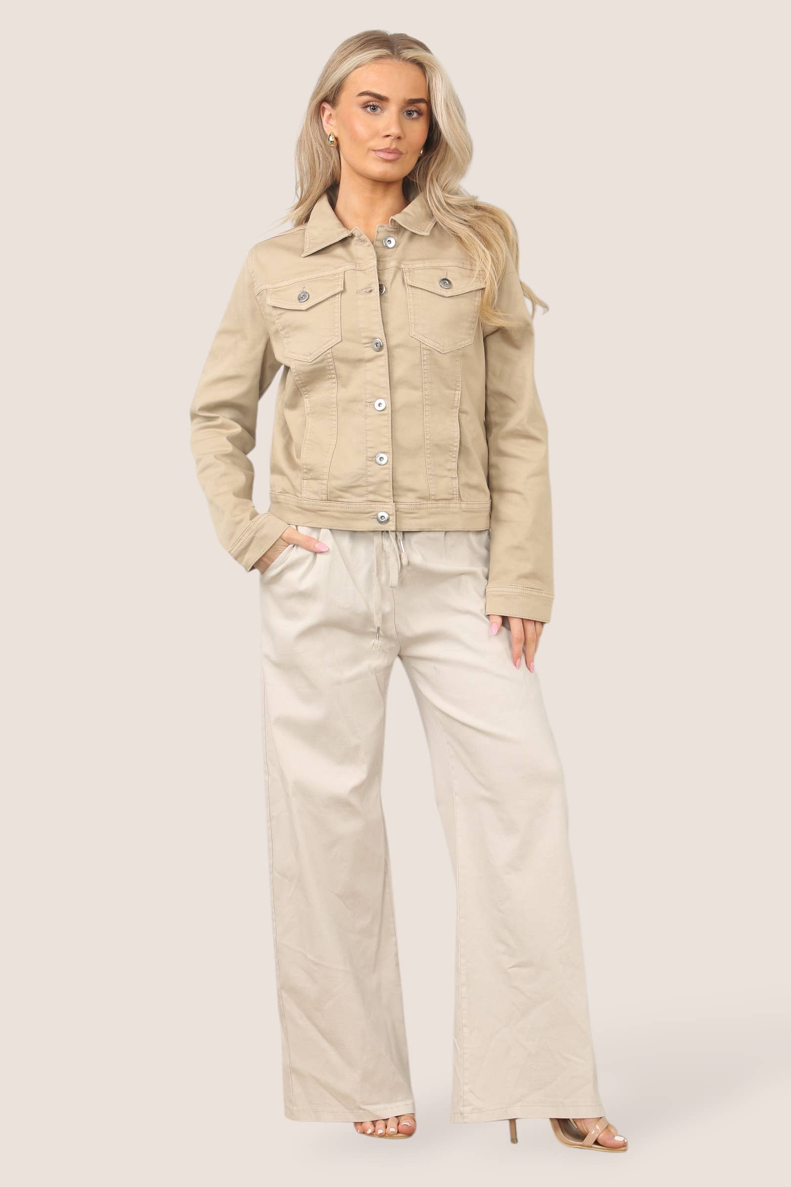 Kurt Muller – Casaco de ganga - Mulher por atacado – Casaco de Algodão com Elastano em Denim Castanho Claro Mocha Kurt Muller3