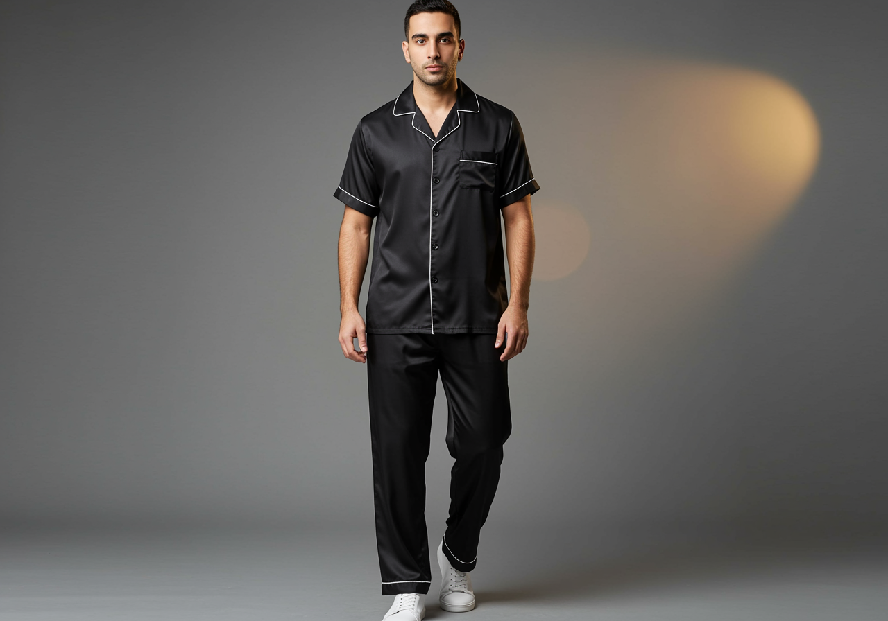 The Blissful - Vendita all'ingrosso Completo pigiama - Uomo - Set Pigiama Uomo in Raso Personalizzato – Idea Regalo Perfetta1