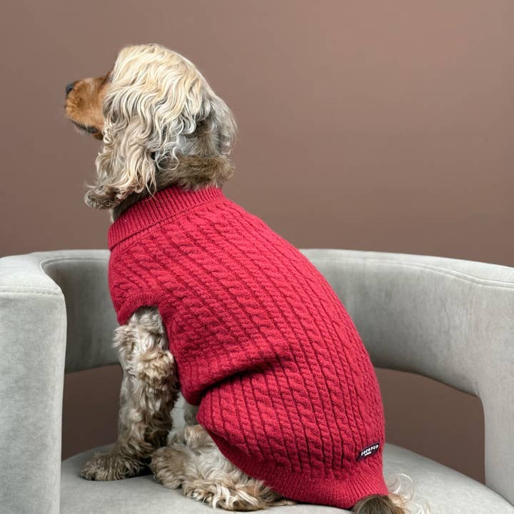 Cocopup London - Wholesale Pet jumper – Dog - Cable Knit Jumper - Mulled Wine7