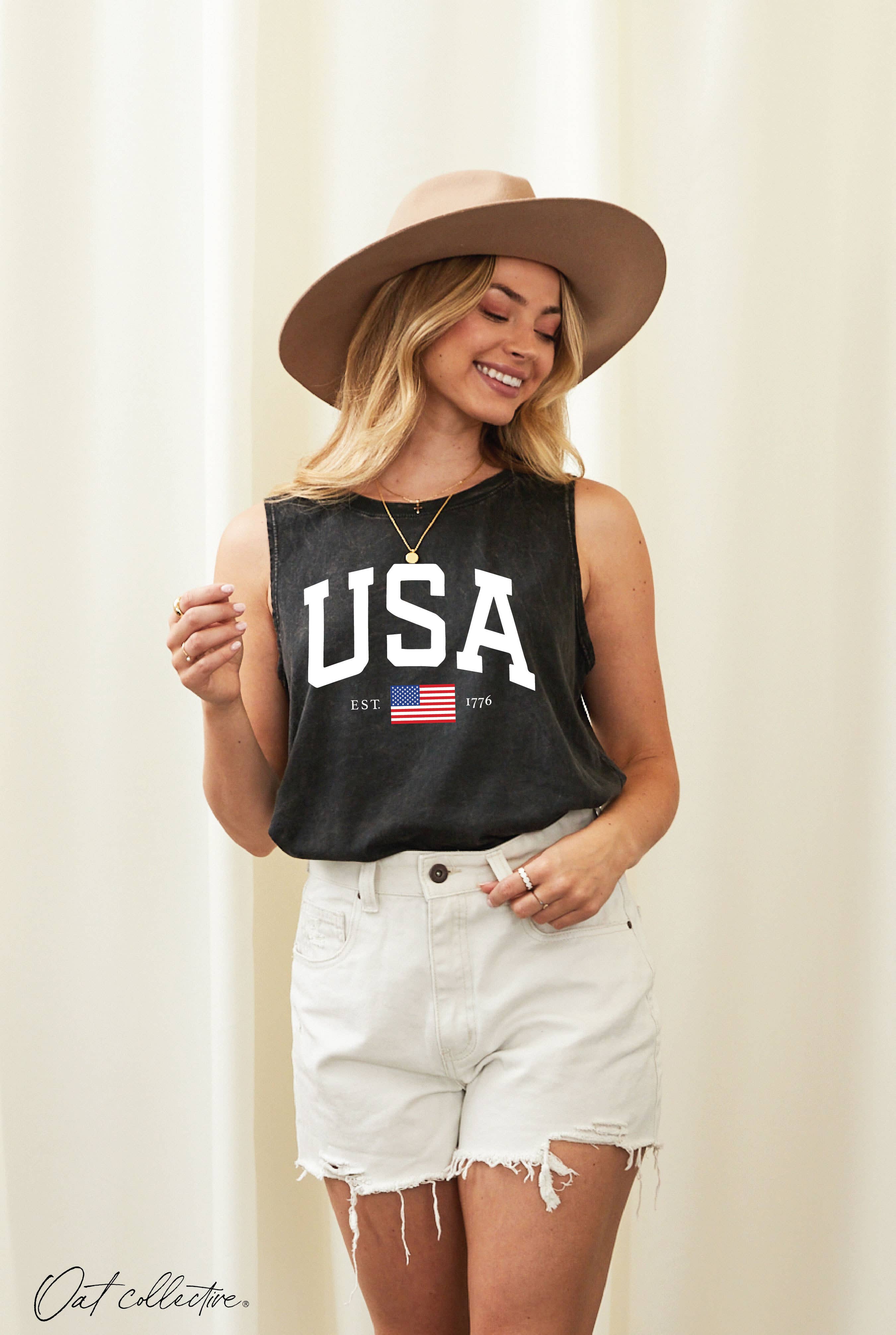 OAT COLLECTIVE - Wholesale Tank Top - Women's - USA EST.1776 Mineral Graphic Tank Top9