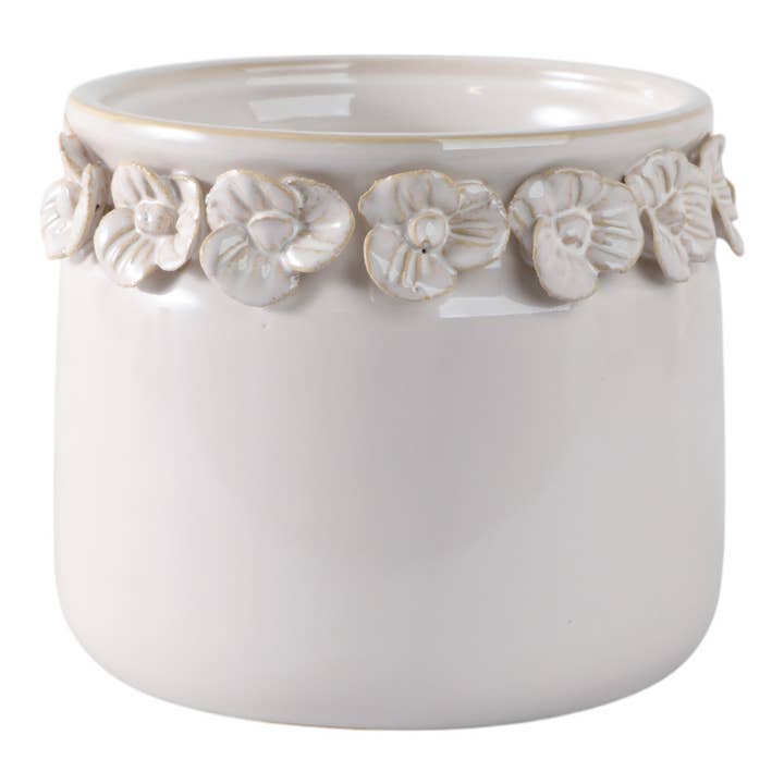 Sagebrook Home - Wholesale Plant Pot - Ivory 6 in. Ceramic Floral Applique Garden Planter