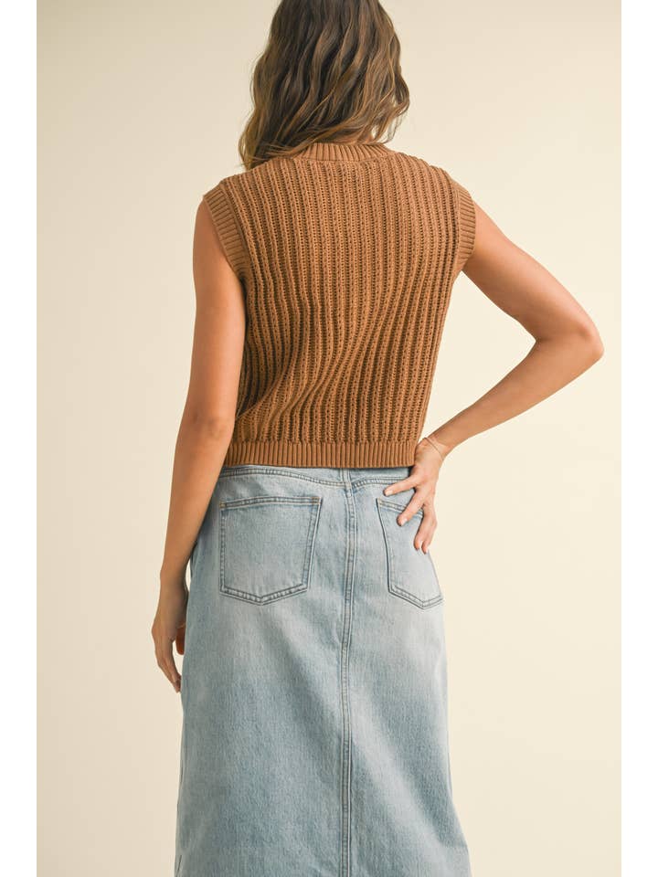 MIOU MUSE - Wholesale Sweater Vest - Women's - T4445 BUTTONDOWN CROCHET VEST