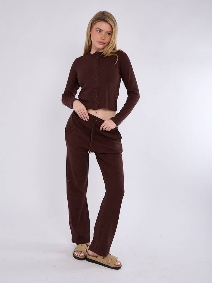 AX Labels - Wholesale Top & Pant Set (NOT Loungewear) - Women's - Ribbed Front Button Detail Top & Wide Leg Trouser Co-ord62