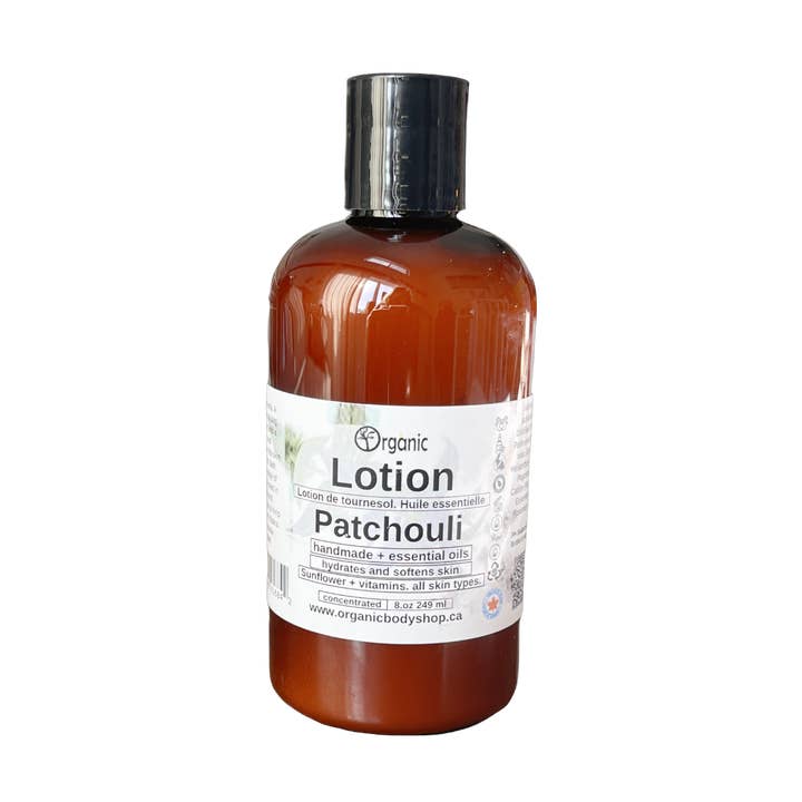 Lotion de patchouli. Arôme boisé de bonheur hippie. pour la vente par Organic Body Shop