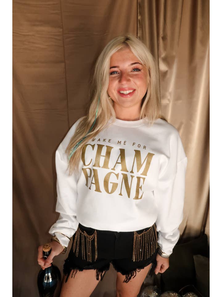 Southern Bliss Co. - Wholesale Graphic Sweatshirt - Women's - Wake Me For Champagne White Sweatshirt2