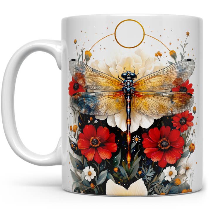 Floral Nature Dragonfly Ceramic Mug, Mystical Celestial Gift for wholesale by Loftipop