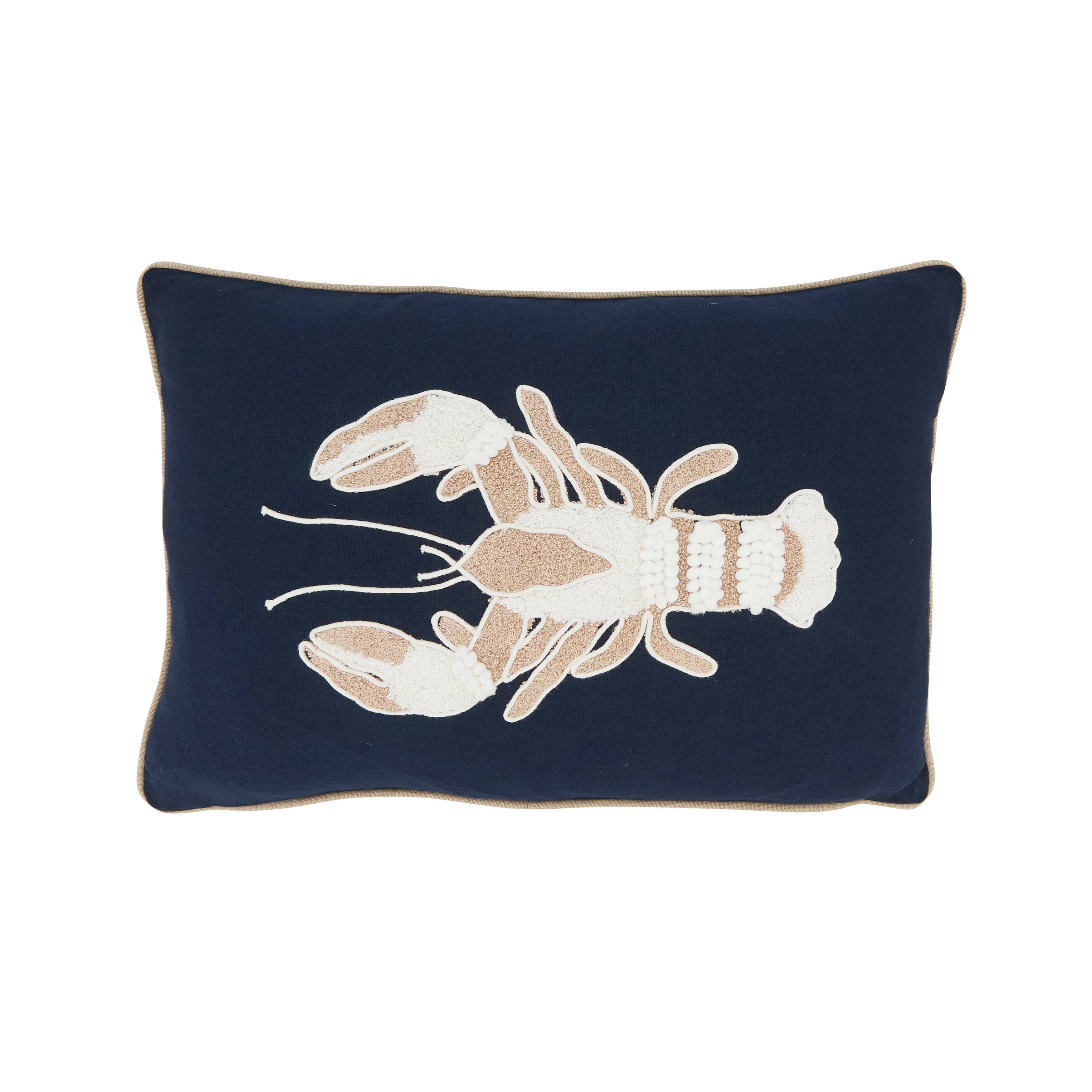 Navy Blue Embroidered Lobster Pillow for wholesale on Faire