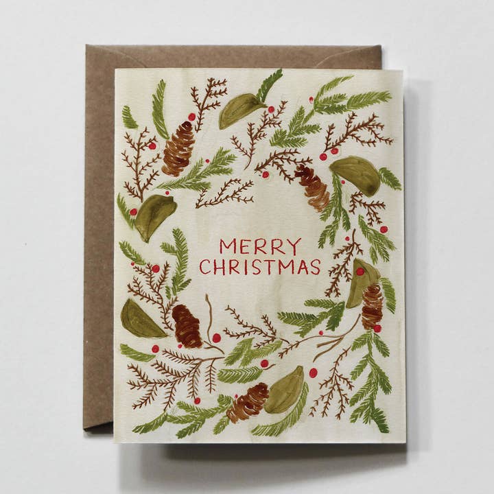 Merry Christmas Greenery | Holiday Christmas Greeting Card for wholesale by everglow handmade
