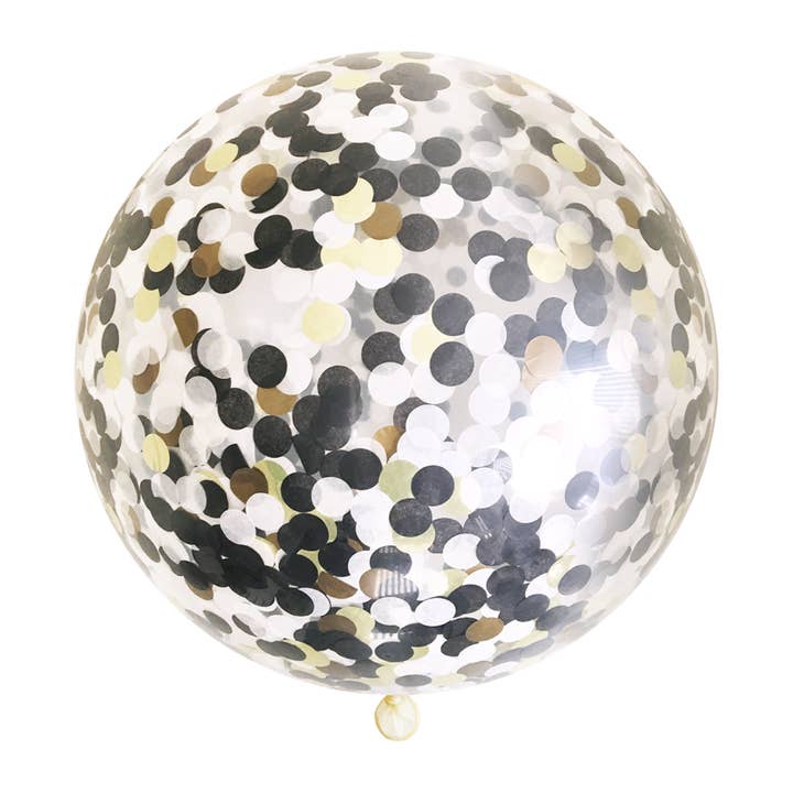 Jumbo Confetti Balloon - Black, White & Gold for wholesale by Paperboy