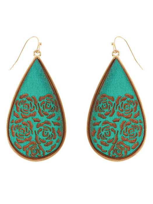 ( C771 ) ROSE PATTERN LEATHER DROP EARRING for wholesale by Jewelry Max