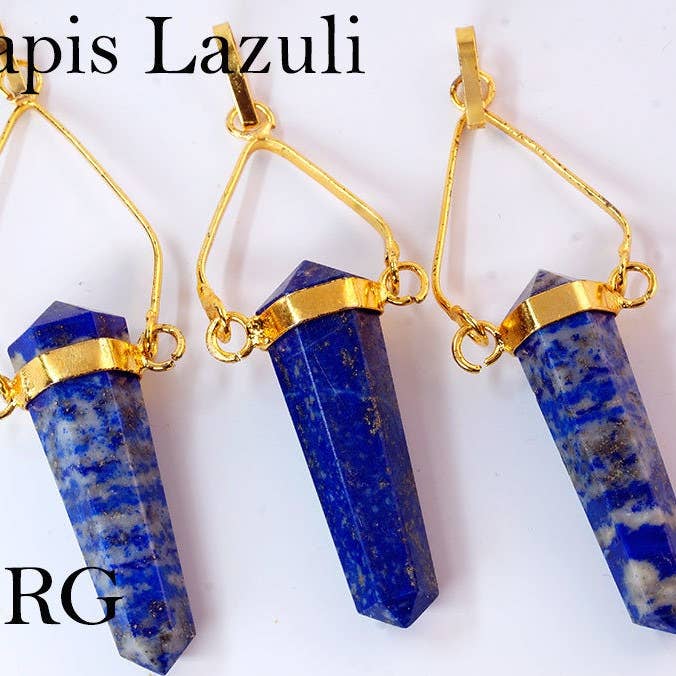 Lapis Lazuli Point Gold-Plated Swivel Pendant (3 Pieces) Size 1.5 to 3 Inch for wholesale by Crystal River Gems LLC