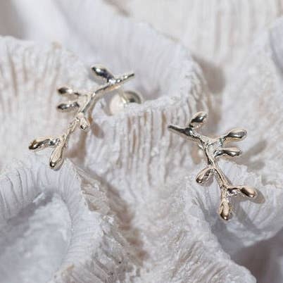 Brincos Coral em Prata de 1ª Lei por atacado de BOO jewellery