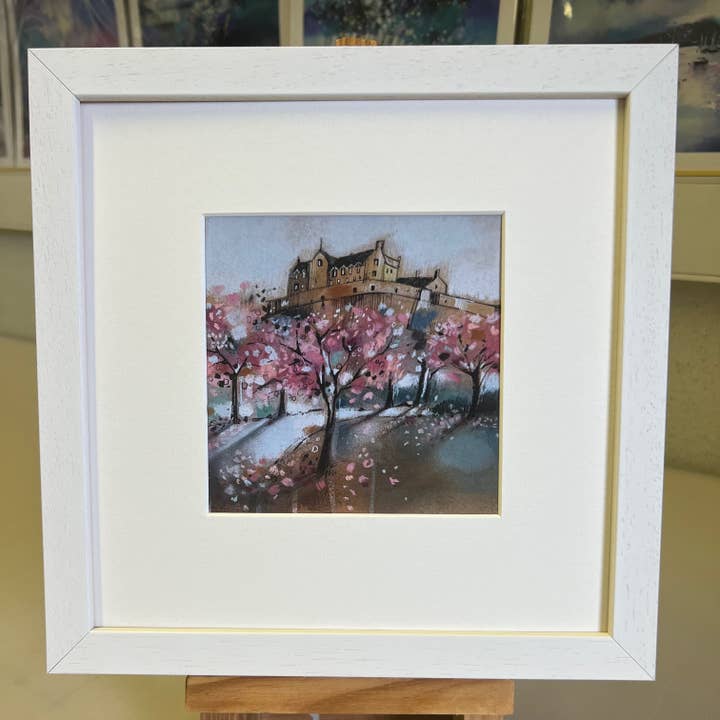 "Princes Street Blossoms, Edinburgh" - Inramat gratulationskort för wholesale av Emma S Davis Artist