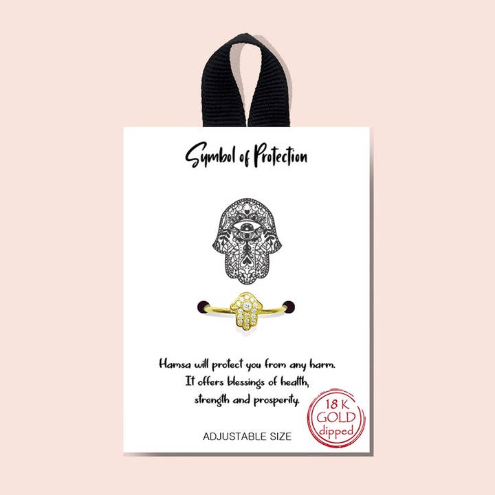 Anello regolabile Hamsa rivestito in oro con zirconi cubici per la vendita all'ingrosso da parte di Fashion City