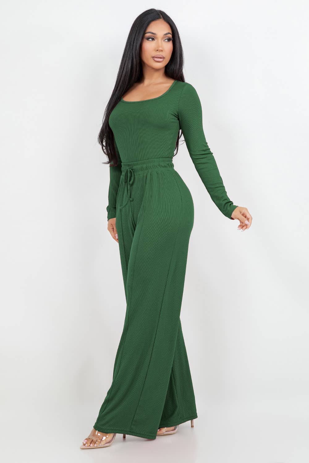 Color 5 - Wholesale Top & Pant Set (NOT Loungewear) - Women's - Long sleeve slinky bodysuit with matching flare pants set 13