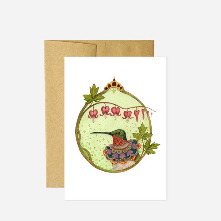 Polanshek of the Hills - Wholesale Everyday Greeting Card - Card - Hummingbird of Bleeding Hearts