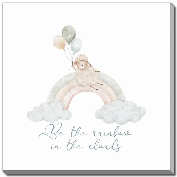 Sheep With Rainbow & Balloons Words 30x30 Canvas Wall Art for wholesale by Streamline Art