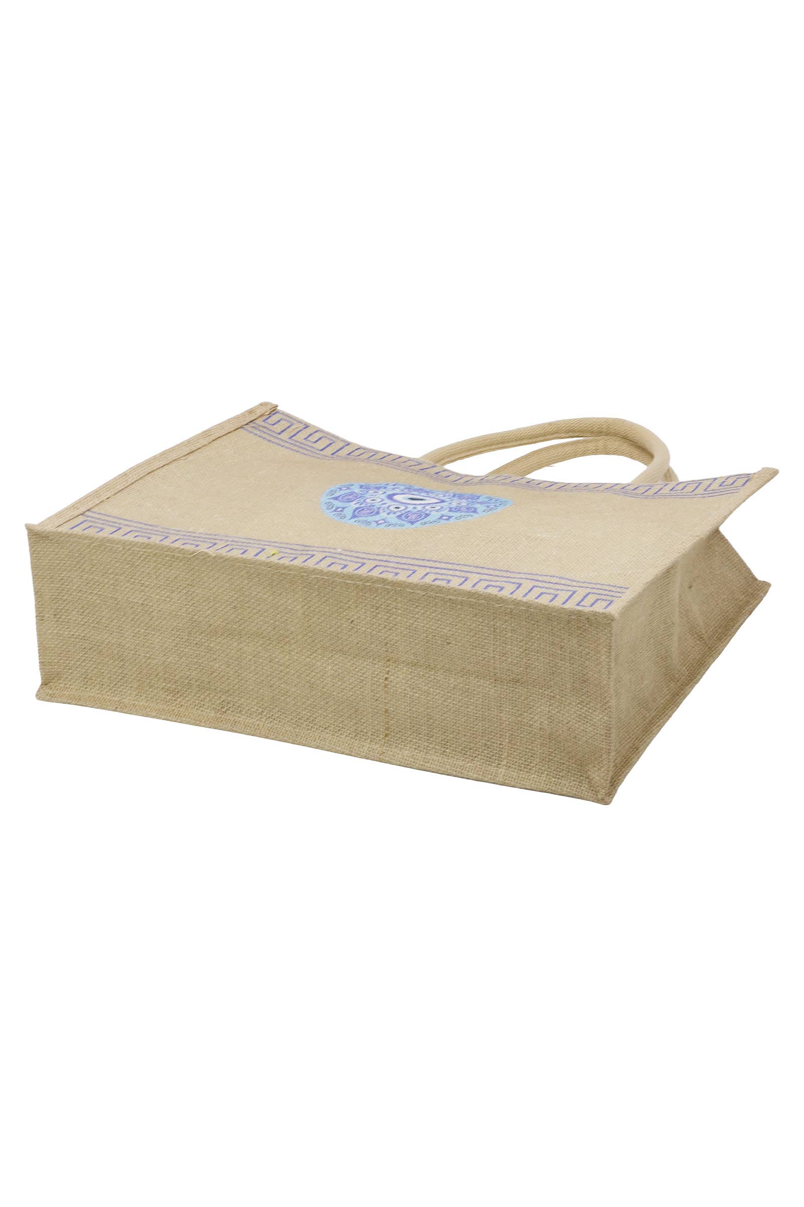 ASSORTED Evil Eye Greek Key Burlap Box Tote Beach Bag for wholesale on Faire3