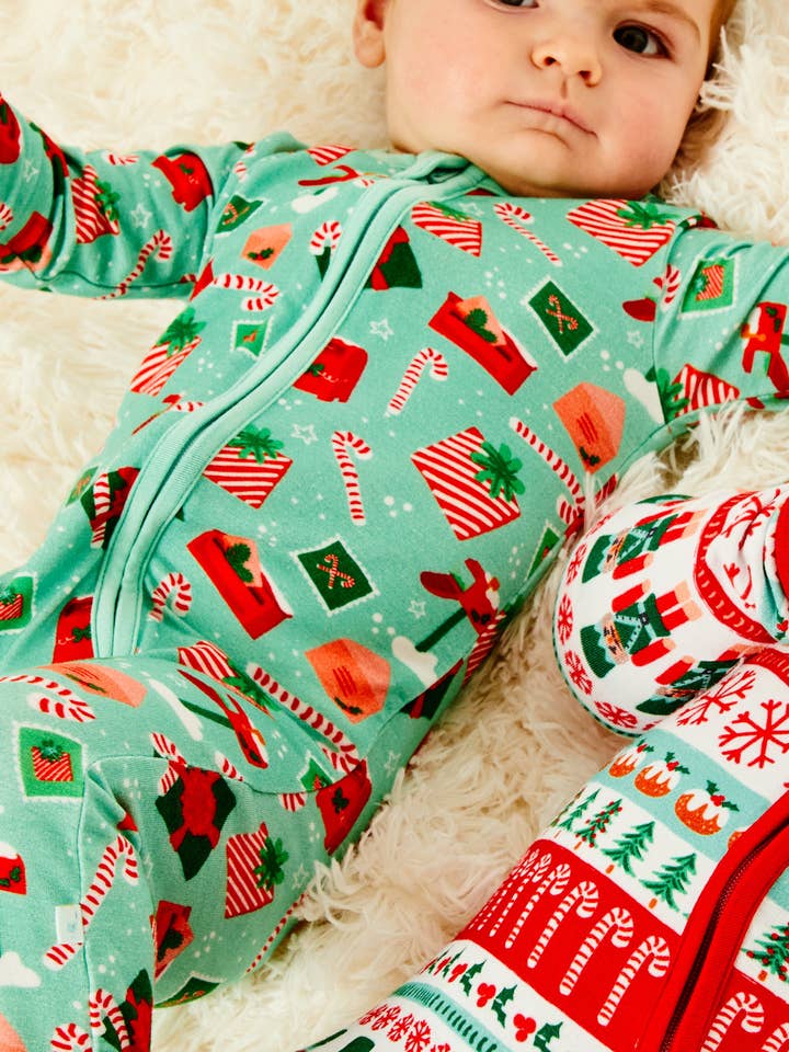 Soft & Stretchy Zipper Footie - Santa Mail for wholesale by Clover Baby & Kids