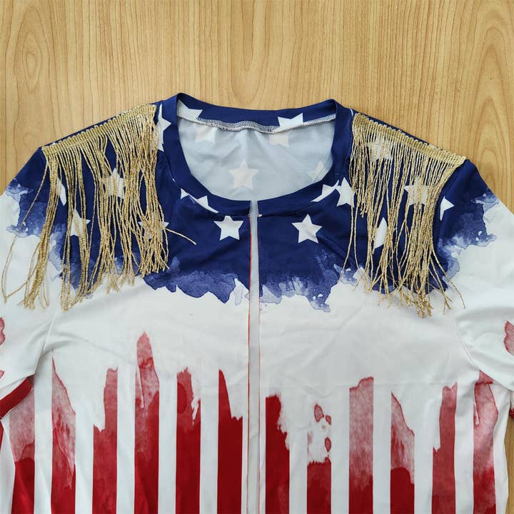 MB Fashion Wholesale - Wholesale Blouse - Women's - MB FASHION Patriotic Tie Front Crop Fringe Sleeves 2017LY1