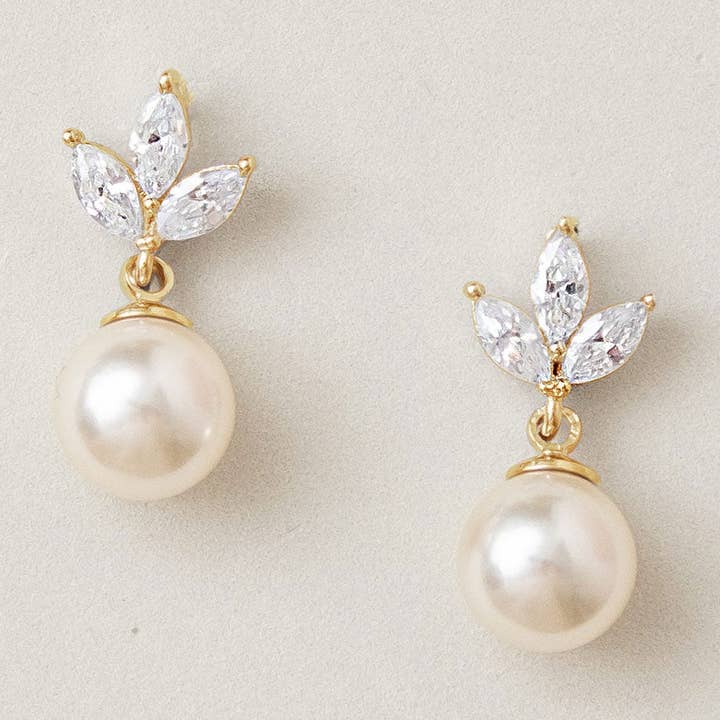 Romy navette pearl drop earrings (gold) for wholesale by Liberty in Love