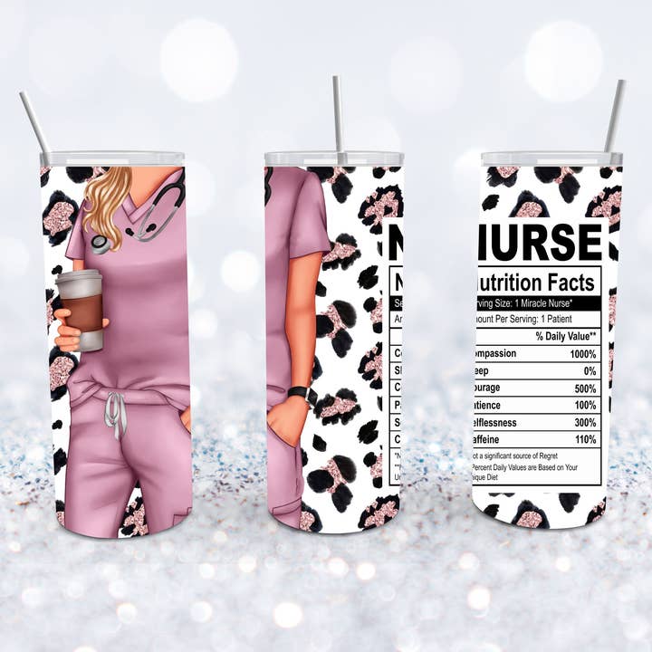 White Nurse Pink Leopard Tumbler for wholesale by Beyond Bayside