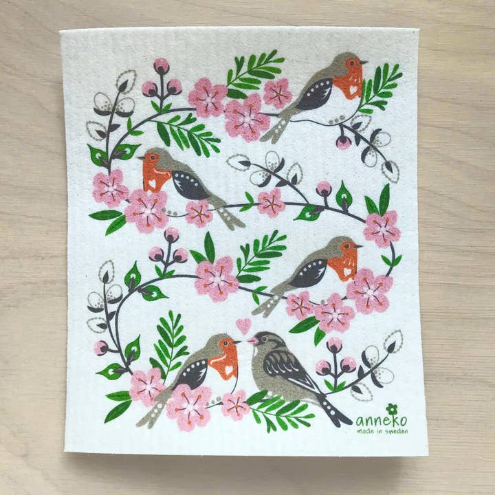 Spring Birds Swedish Dishcloth for wholesale by Square Love