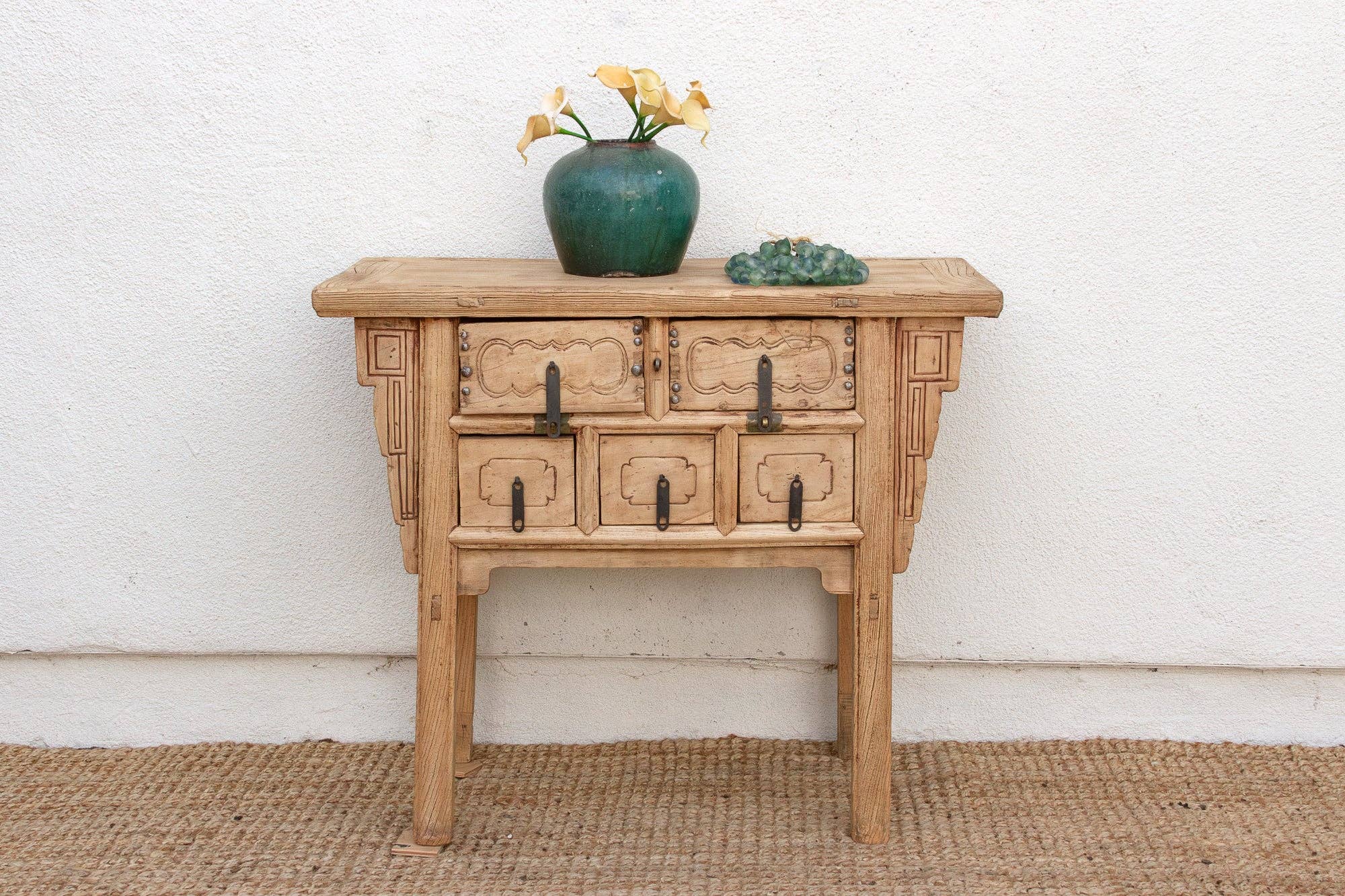 De-cor - Vendita all'ingrosso Armadietto - Cassettiera d'altare antica a 5 cassetti con finitura sbiancata dal sole9