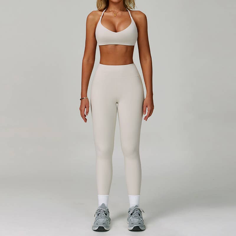 WONDERXFANS – Engroshandel Activewear-sæt – til kvinder – Krydsryg Sports-BH + Højtaljede leggings 2-delt sæt4