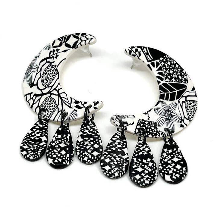 Hillside Studio - Wholesale Dangle Earrings - Luna Earrings -  B & W1