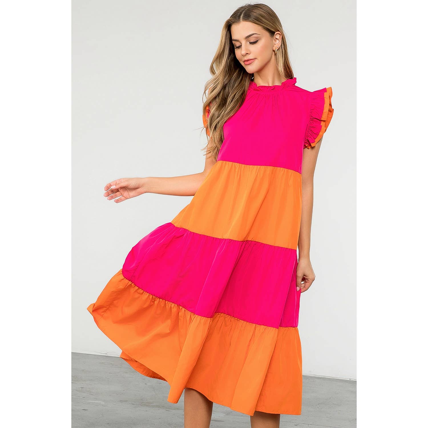 MAGENTA Färgblockerad Midiklänning i Poplin för wholesale på Faire6