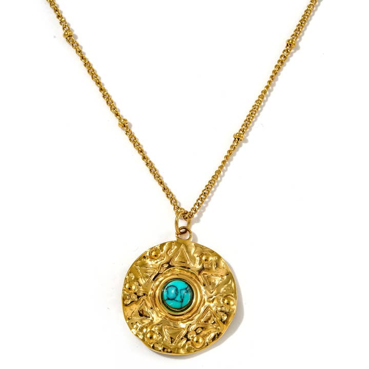 Nerissa Turquoise Howlite Gold Amulet Necklace for wholesale by Boho Betty