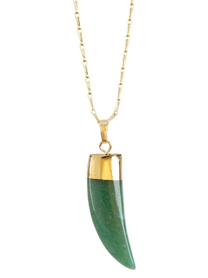 Green Aventurine Horn Charm 30" Pendant Necklace - GF for wholesale by Zoey Simmons
