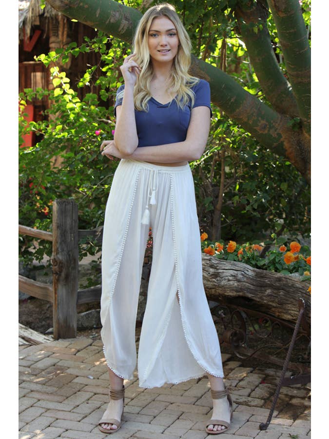 ANGIE - Wholesale Pants - Women's - 25P68-ASIS WRAP PANTS WITH CROCHET TRIM AND ELASTIC WAIST12