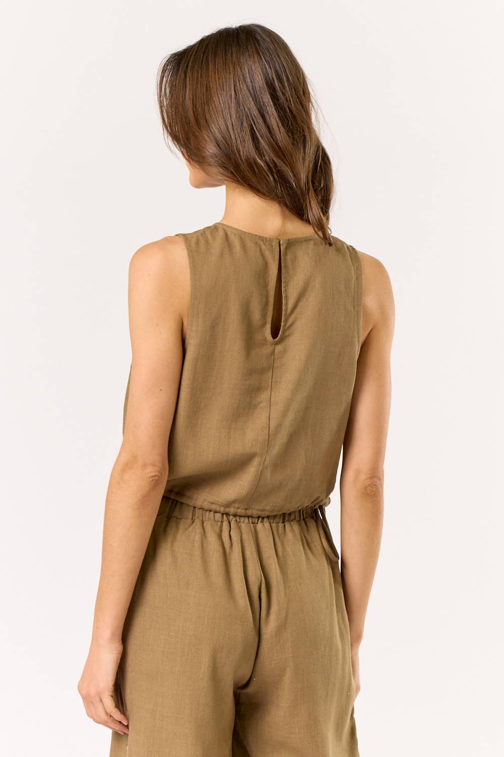 Lalavon - Wholesale Blouse - Women's - Linen Crop Top With Side Diamond Cut Out2