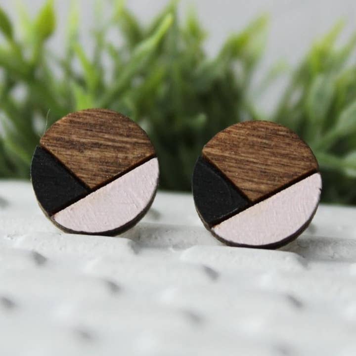 Wood Black/Pink Earrings for wholesale by Fiddle & Fox