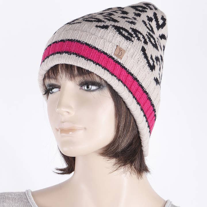 Leopard Print Beanie for wholesale by 3AM BY H&D ACCESSORIES