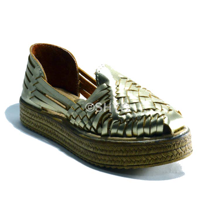Leather Mexican Wedge Sandals For Woman Golden Dp-075-5 for wholesale by SHYS