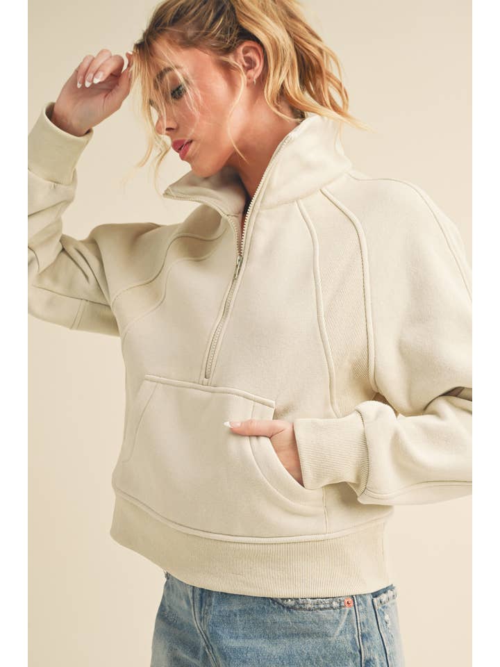 AEMI + CO - Wholesale Sweatshirt – Women's - 950CK Dove Funnel Neck Half Zip 278