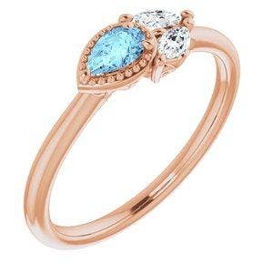 Anello con acquamarina rosa 14k e diamante 1/8 CTW per la vendita all'ingrosso da parte di Mystiqe Boutique