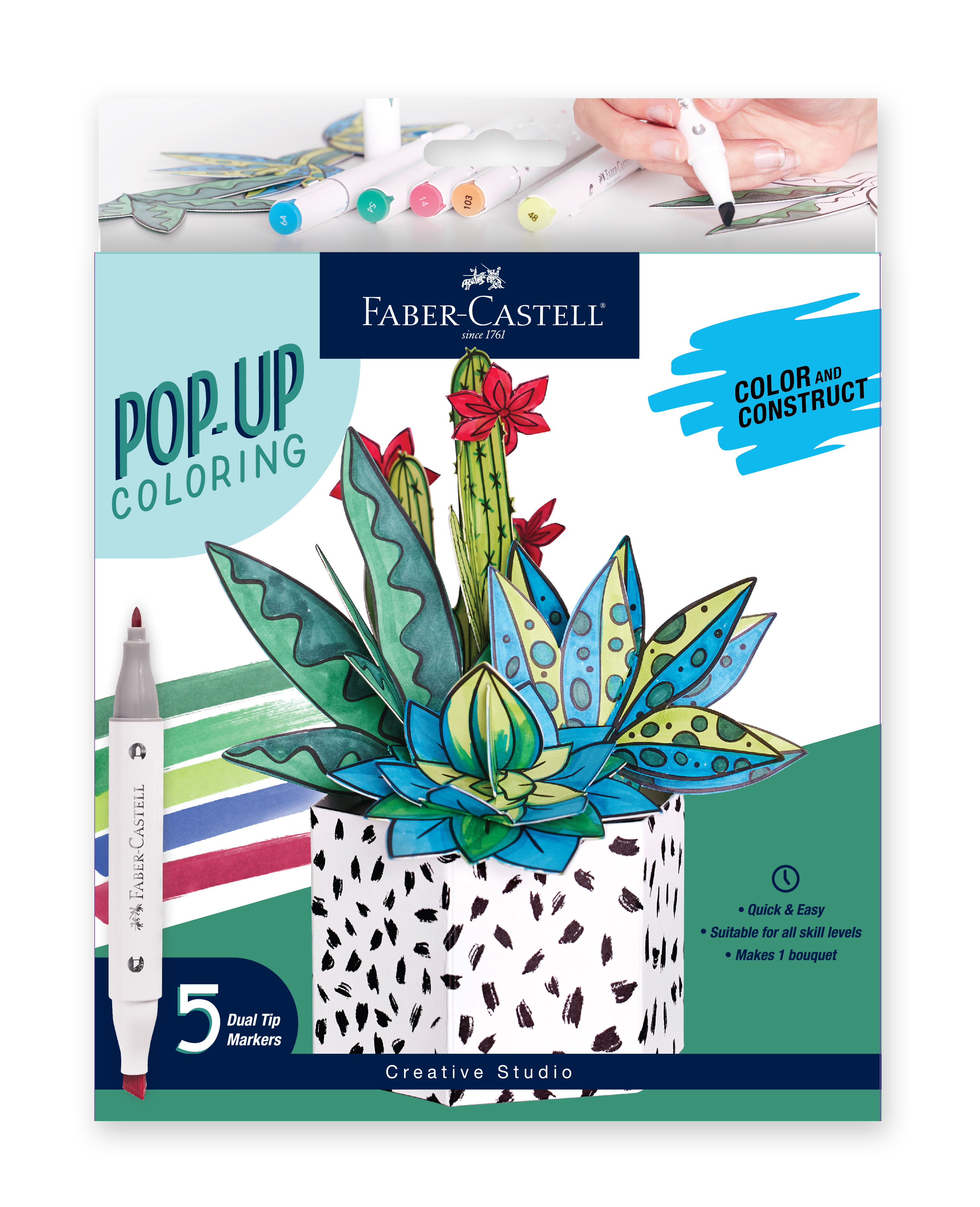 Faber-Castell / Creativity for Kids - Vente Kit de bricolage - Bouquet de plantes succulentes à colorier pop-up - Artisanat à colorier pour adultes2