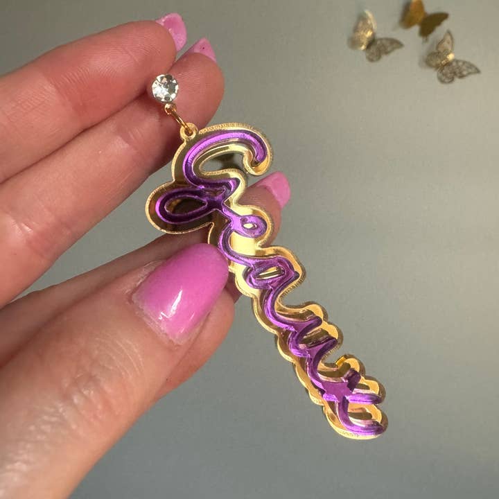 Louie Love - Wholesale Dangle Earrings - Gold Acrylic Geaux Louisiana State LSU Tigers Earrings3