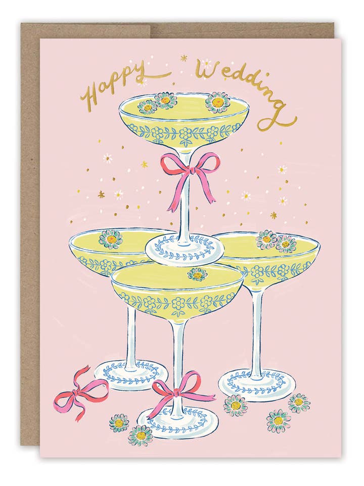 Champagne Tower Happy Wedding Card for wholesale by Biely & Shoaf