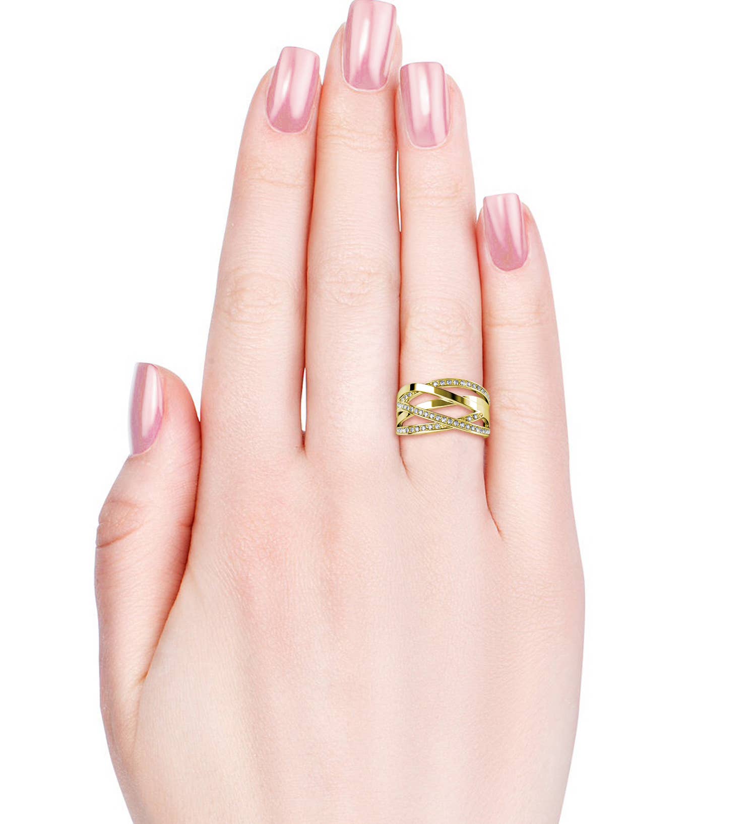 CARALI / MYC Paris - Vendita all'ingrosso Anelli multipietra - Anello incrociato in oro con cristalli6