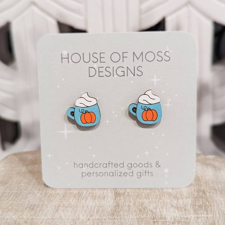 Pumpkin Spice Latte Mug Stud Earrings for wholesale by House of Moss Designs