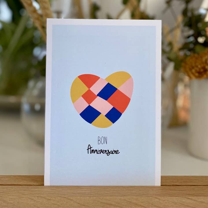 Tarjeta de feliz cumpleaños «corazón de patchwork amarillo» para venta al por mayor de MAISON mapa-chali