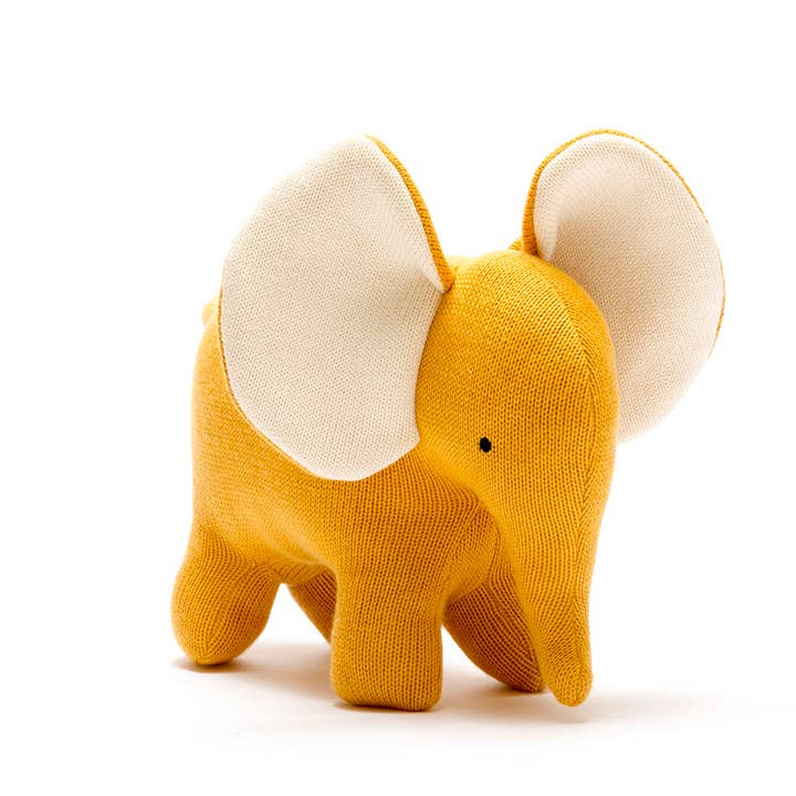 Best Years Ltd - Wholesale Stuffed/Plush Toy - Kids & Baby - Large Elephant Plush Toy in Mustard Organic Cotton Knit