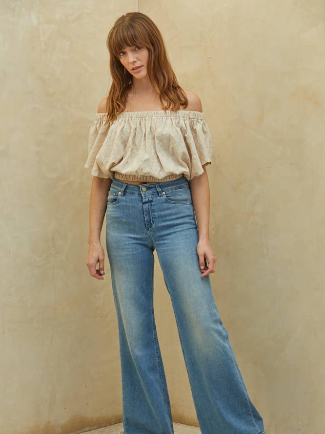 L6210 | Woven Cotton Embroidery Off The Shoulder Crop Top for wholesale by By Together
