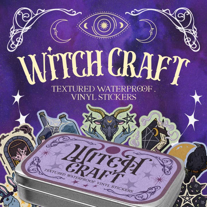 Witch Craft Stickers Tin Can for wholesale by Girls Printing House