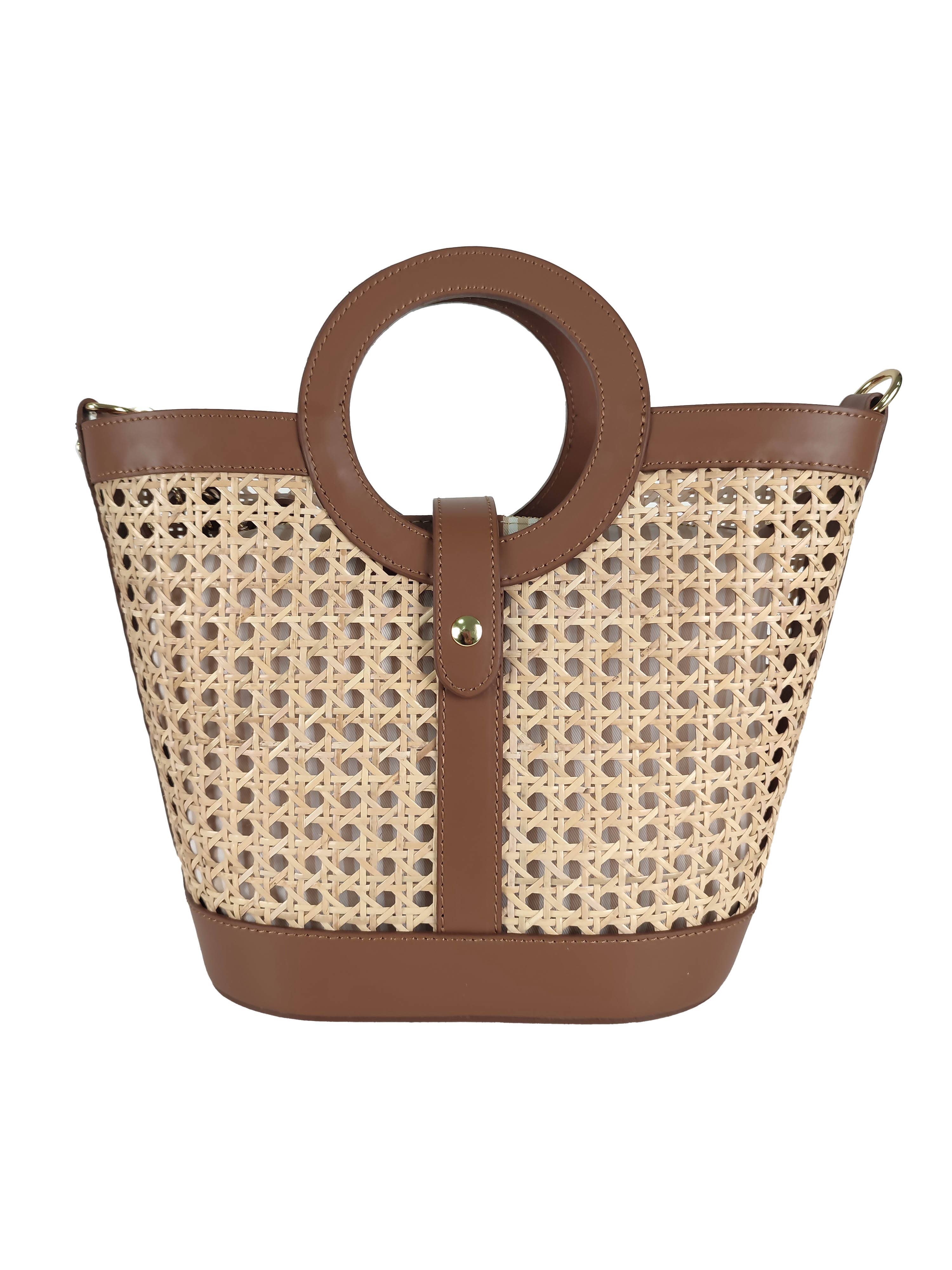 Florence Leather – Engroshandel Taske med håndtag – til kvinder – Rattan taske med læderdetaljer9